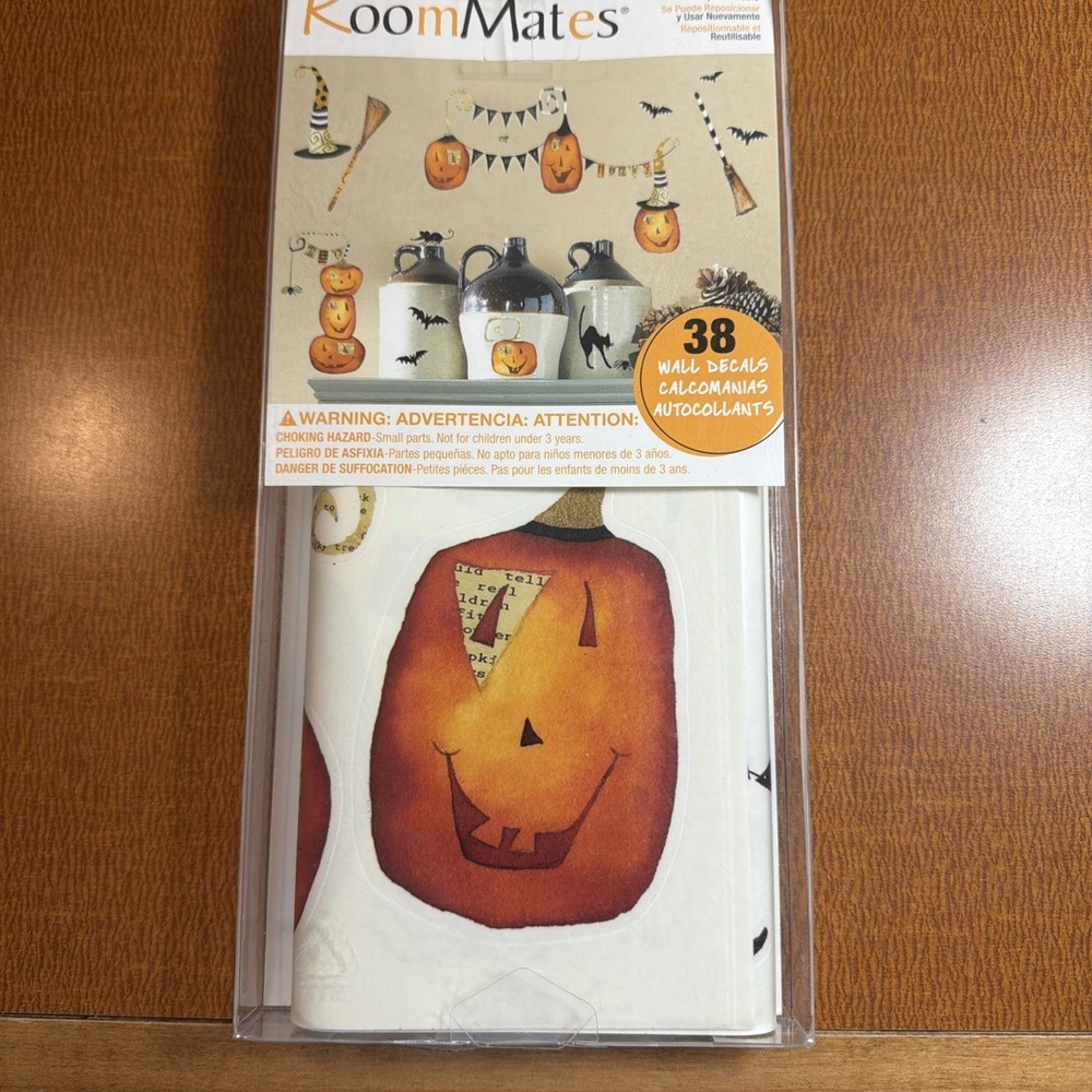 HALLOWEEN PUMPKINS wall stickers 38 decals black cat witch hat broom bat spider
